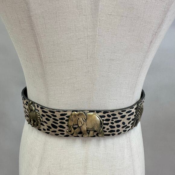 Vintage Made in USA Leopard Calf Hair Belt Brass Elephant Zebra Y2k Safari Small - Picture 3 of 16